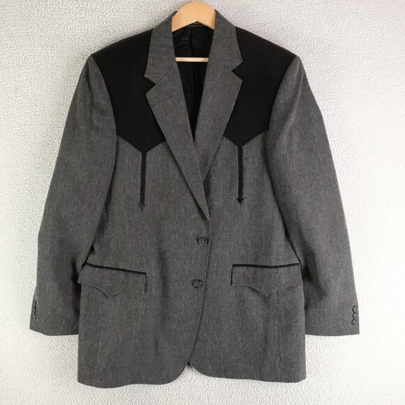 Circle S Blazer Mens 42R Gray Black Western Two Button Vented - Picture 1 of 14